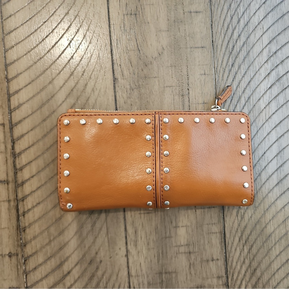 Vintage Michael Kors Astor Brown Studded Leather Wallet Edgy Rock Luxe Timeless - Picture 2 of 16
